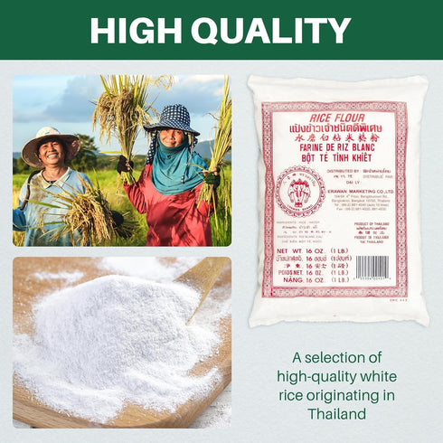 W&E Mart 16 oz 1 LB Pack 2, Thai Rice Flour (Basic), of Thailand Rice Flour for Baking & Cooking, Gluten-Free