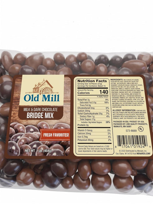 Generic 16 oz's Chocolate Bridge Mix Candy, Assorted Milk & Dark Chocolate Covered Nuts & Fruit, Old Mill