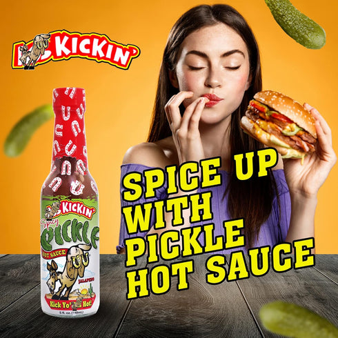 KICKIN' Spicy Pickle Hot Sauce - 5 oz - Premium Gourmet Jalapeno Hot Sauce for Chicken Wings and Burgers–Perfect Stocking Stuffers or Christmas Gifts for the hot sauce fan-Try if you Dare!
