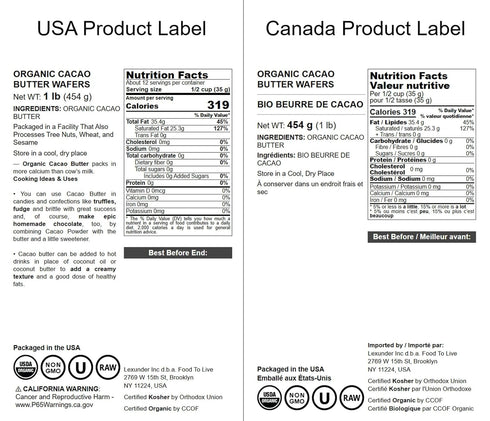 1 Food to Live Organic Cacao Butter Wafers, Pound - Non-GMO, Vegan, Food-Grade Cocoa Butter, Bulk, Ideal for Cooking