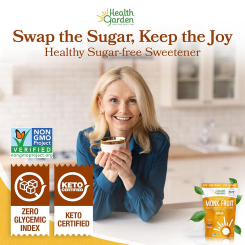 76 oz 1:1 Health Garden Monk Fruit Sweetener, Classic Sugar Substitute Bag Monk Fruit Sugar Substitute with Erythritol