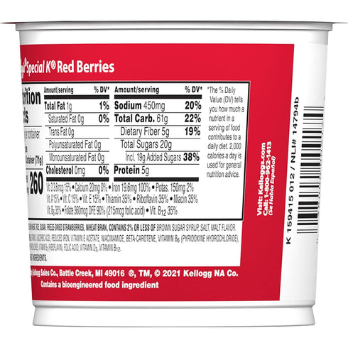 11 30oz (12 Kelloggs Special K Breakfast Cereal Cups, Vitamins and Minerals, Made with Real Strawberries, Red Berries