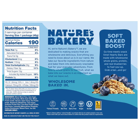30 Count Natures Bakery Hearty Bars Blueberry, Whole Grains, Dairy-Free, Snack Bar