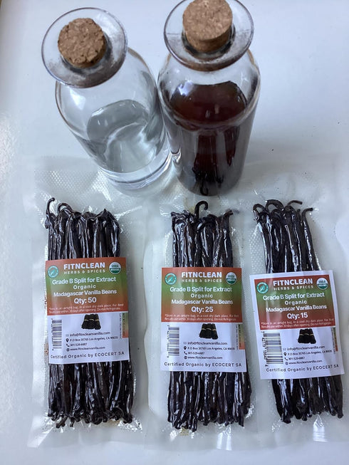 50 5"-7" Split Organic Madagascar Vanilla Beans Grade B| For Extract by FITNCLEAN VANILLA| Bourbon NON-GMO Pods