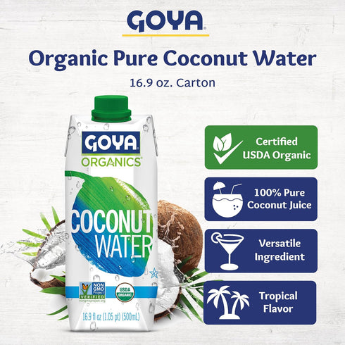 100% 2-Pack (16.9 oz Goya Organic Pure Coconut Water, Tropical Hydration for Smoothies, Mocktails, and Post-Workout