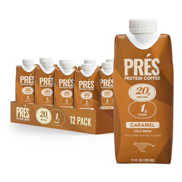 PRES Protein Coffee, Caramel, High Protein, Real Cold Brew, 20g Protein, 1g