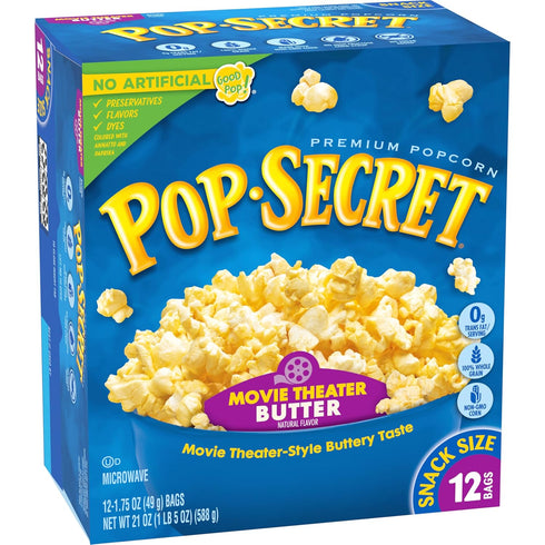 by Pop Secret 1.75 Oz (Pack 12) Pop Secret Microwave Popcorn, Movie Theater Butter Flavor, Snack Bags