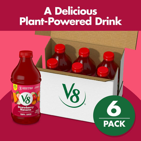 V8 100% 46 oz 6) Blends Juice Strawberry Banana Juice, fl Bottle (Case