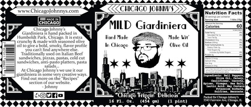 Chicago Johnny's 2 Pack 16 oz (32 oz Gourmet Hand Made Olive Oil Mild Giardiniera jars fl total)