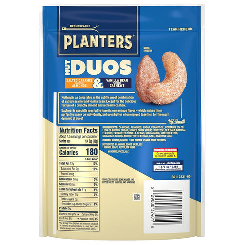 5 oz (Pack 2) PLANTERS Nut Duos Salted Caramel Almond & Vanilla Bean Cashew, Bag