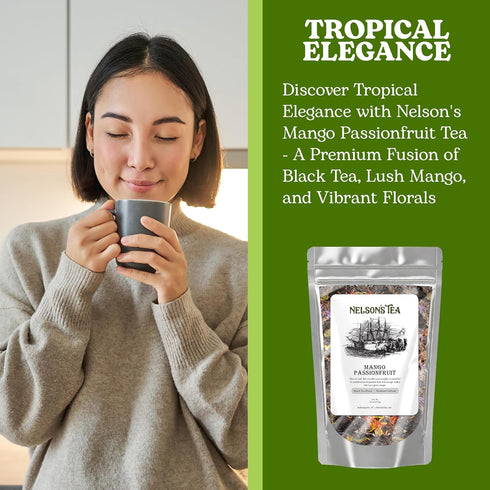 (16 oz) Nelson's Tea Mango Passionfruit - Black Loose Leaf Tea - Irresistible Blend of Black Tea, Dried Mango