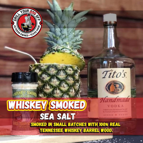 Whiskey Smoked Sea Salt by Grill Your As Off - Award Winning BBQ Rub for Beef, Steak, Burgers, Pork & Chicken, 9.5oz