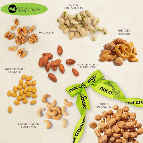 (7 1 LB) Package, NUT CRAVINGS - Easter Mixed Nuts Gift Basket + Green Ribbon Assortments, Treats for Adults, Food