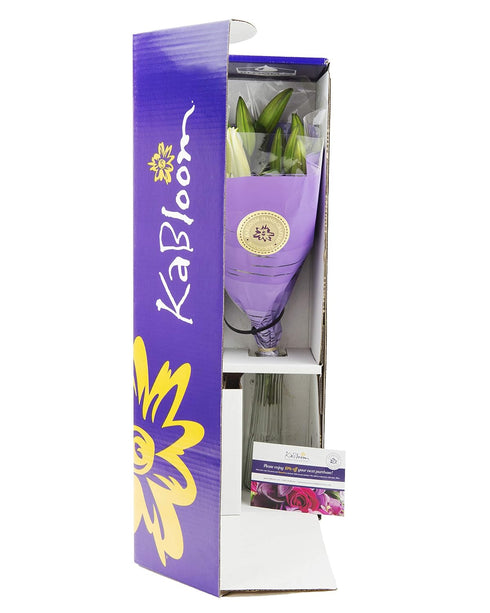 5 count KaBloom Flowers - Pure Love Bouquet of Fresh White Lilies with Vase, - Gift for Birthday, Sympathy