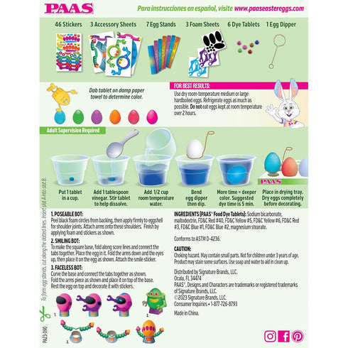 PAAS Lots of Bots Easter Egg Decorating Kit - Create Robot-Themed Eggs with Stickers, Dye Tablets, Foam Sheets, and Egg