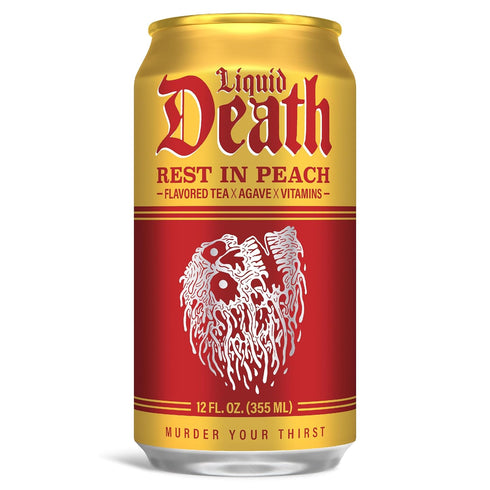 12 Oz (Pack 12) Liquid Death Iced Tea - Rest In Peach (Peach-Flavored Black Tea), Less Sugar*, Boost of Caffeine, B