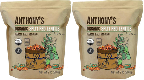Anthony's Organic Split Red Lentils, 2 lb, Masoor Dal, Gluten Free, Non