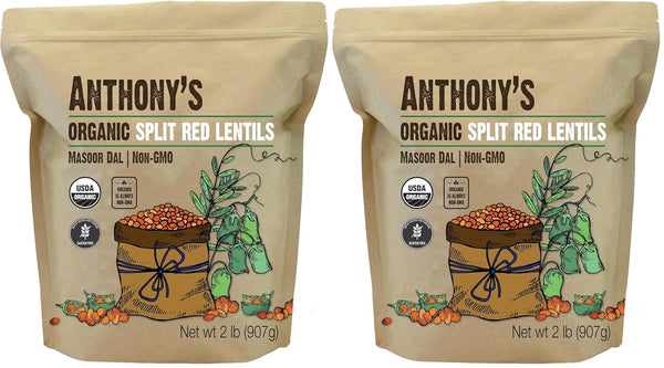 Anthony's Organic Split Red Lentils, 2 lb, Masoor Dal, Gluten Free, Non