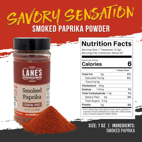 7 Oz Lane's Smoked Paprika Powder, All-Natural Smoked Paprika Seasoning, Goes Well with Meat, Pork, and Vegetables