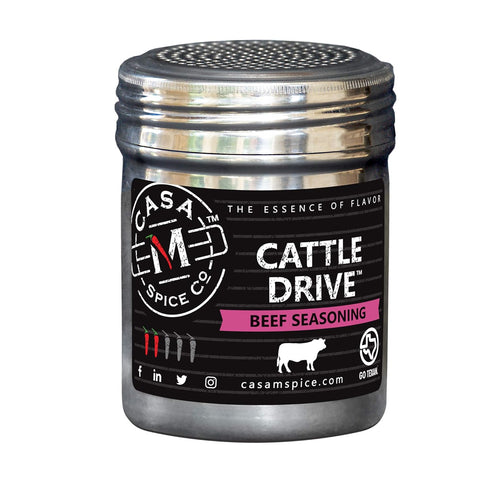 Casa M Spice Co Cattle Drive Beef Seasoning, Original, Stainless Shaker, Very Low Sodium, Gluten Free, Keto-Friendly