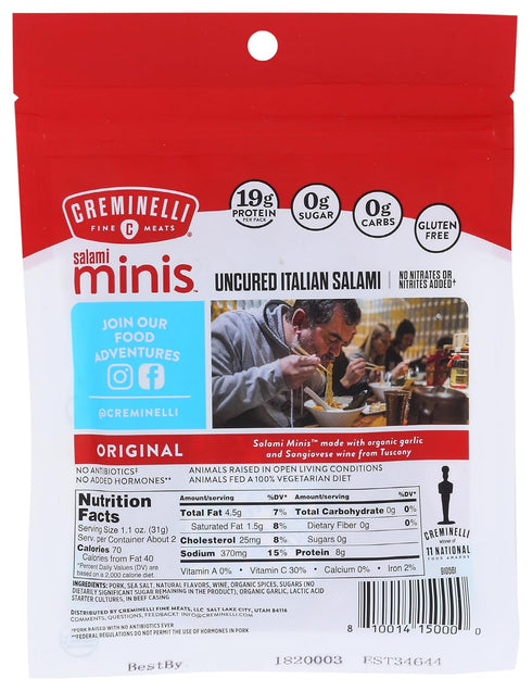 2.6 Creminelli, Original Salami Minis, Ounce