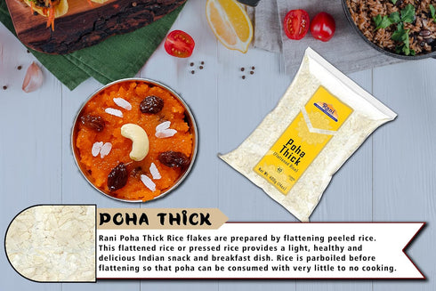 14oz (400g) Rani Poha (Powa) Thick Medium-Cut (Flattened Rice) ~ All Natural, Salt-Free | Vegan | Kosher | No Colors |