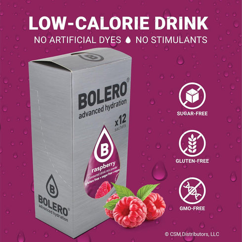 Bolero Sugar Free Drink Mix Packets Raspberry Fruit Flavors | 36 Small Sachets Powdered Flavored Water