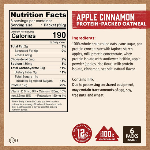 Packets, 100% 6 6 packets (36 packets) Kodiak Cakes Instant Oatmeal Apple Cinnamon, High Protein, Whole Grains, boxes