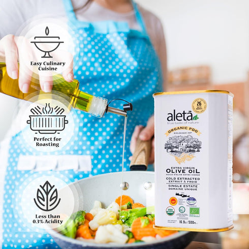 Aleta 16.9 Oz (Pack 1) Farms Olive Oil Extra Virgin, USDA Organic, Single Estate PDO Polyphenol Rich Olive Oil, Cold