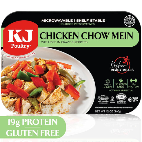 (1 Pack) KJ Poultry Kosher Ready Meals - Chicken Chow Mein, MRE Meat Meals Ready to Eat, Gluten Free, Halal, Prepared