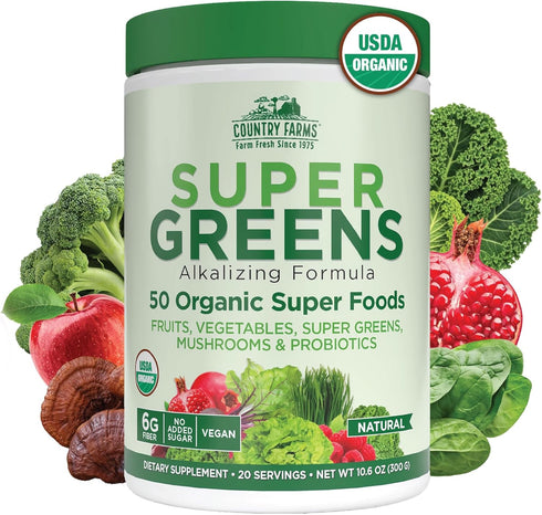 Country Farms Super Greens Natural Flavor, 50 Organic Super Foods, USDA Organic