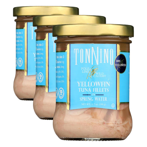Tonnino Yellowfin Tuna Fillets in Spring Water, Pole and Line, (Pack of 3-6.7