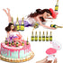 Happy 21st Birthday Cake Topper Decorations with Mini Liquor Wine Bottle Candles, Jointed Doll & Toilet