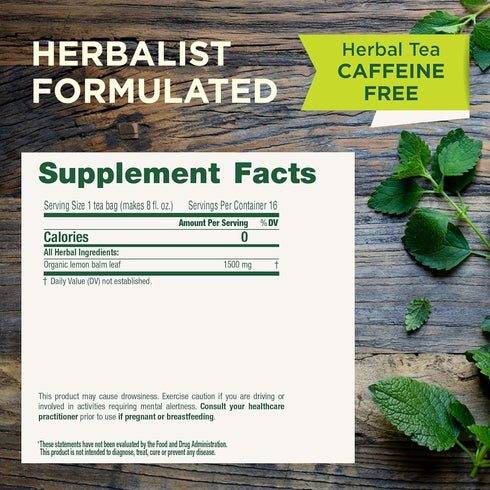 Traditional Medicinals Organic Lemon Balm Herbal Tea, Calming and Supports Digestion, 16 Tea Bags (Pack of 1)