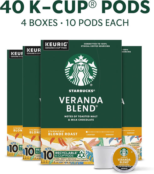 40 Starbucks K-Cup Coffee Pods, Starbucks Blonde Roast Hot or Iced Coffee, Veranda Blend, Keurig Pods