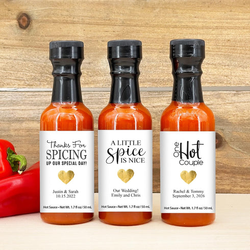 Best Day Ever Spot 1.7oz (Set 12) Hot Sauce Gifts, Gold Heart Mini Hot Sauce Bottles, Hot Sauce Wedding Favors, Custom