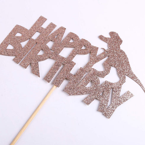 Happy Birthday Cake Topper - Rose Gold Glitter Dinosaur Theme Decoration for Boy and Girl Birthday Party