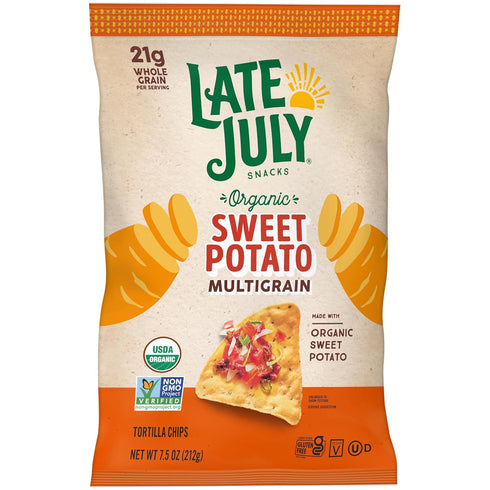 7.5 Oz (Pack 2) Late July Snacks Organic Multigrain Sweet Potato Tortilla Chips