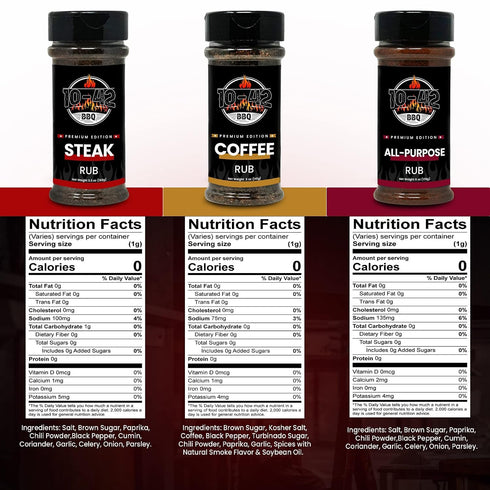 10-42 Set 3 Pack 0 Steak Seasoning Gift - Premium Flavors : All Purpose, Steak, Coffee Rub | Gourmet Meat Seasoning Dry