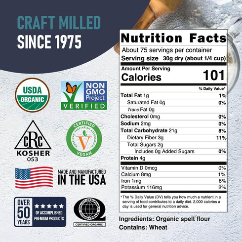 5 Lb Great River Milling Organic Spelt Flour | Whole Grain Ancient Wheat Flour | USDA Organic, Non-GMO, Kosher | High