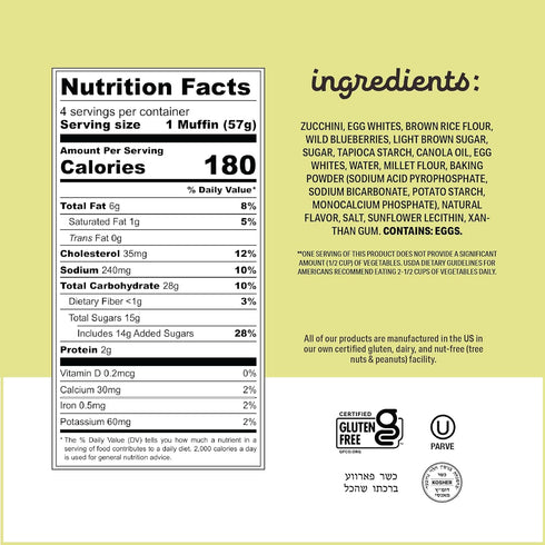 4 8 oz (Pack 3) Katz Gluten Free Homestyle Blueberry Zucchini Muffins, Healthy Snacks For Kids Made with Fresh