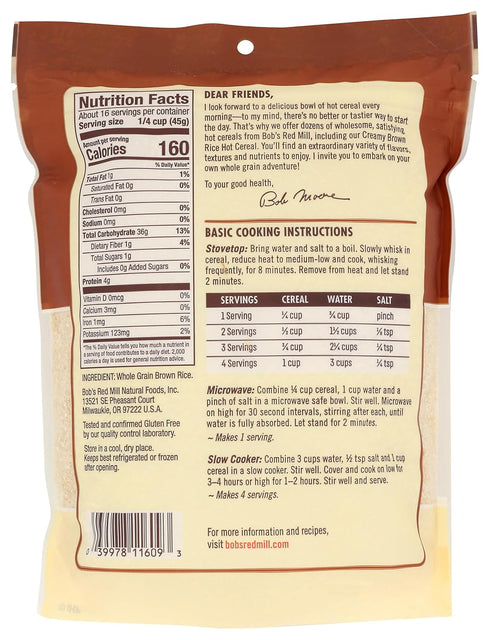 26 Bob's Red Mill Creamy Rice Farina Hot Cereal, Brown, Ounce