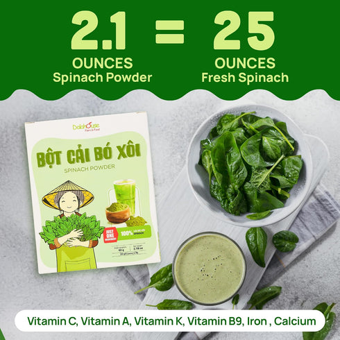 100% Immunity, (20 2.1 oz) Pack 2 Dalahouse Freeze-Dried Spinach Powder, Nutritional Vegetable Supplement, Rich Flavor