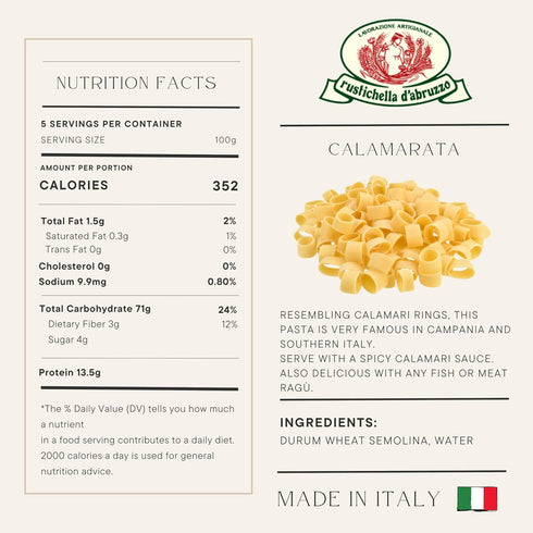 Rustichella d'Abruzzo Calamarata - Authentic Italian Short Pasta in Calamari Ring Shape