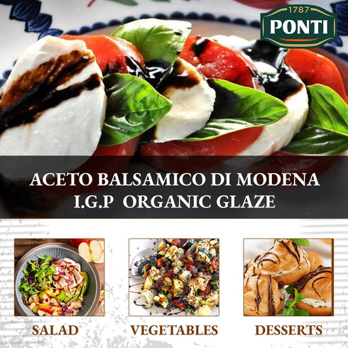 8.82 oz Ponti Organic Glaze with Balsamic Vinegar of Modena, Grape Must Italian Organic Balsamic Vinegar Glaze
