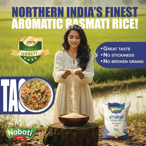 iron shield 1121 10 Nabati Pure Basmati Indian Rice, Premium Aromatic and Authentic Rice, Large Resealable Bag, Pound