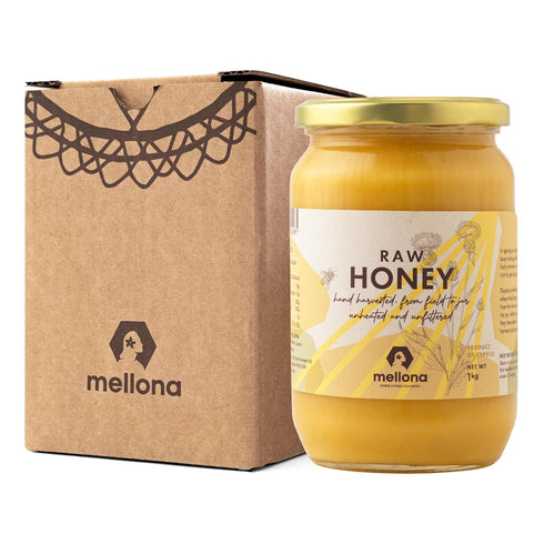 Mellona 100% Unfiltered(1KG) Raw Honey Unfiltered, Natural Creamy Golden Honey Raw Unprocessed, Unheated