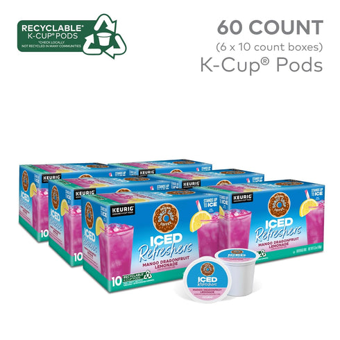 60 Count (6 Packs 10) The Original Donut Shop Iced Refreshers, Mango Dragonfruit Lemonade Flavor, Keurig Single Serve