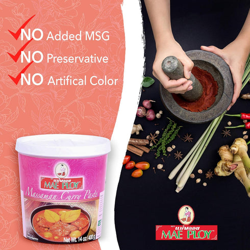 (14 oz Mae Ploy Massaman Curry Paste, Authentic Thai Masaman Curry Paste For Thai Curries And Other Dishes, Aromatic
