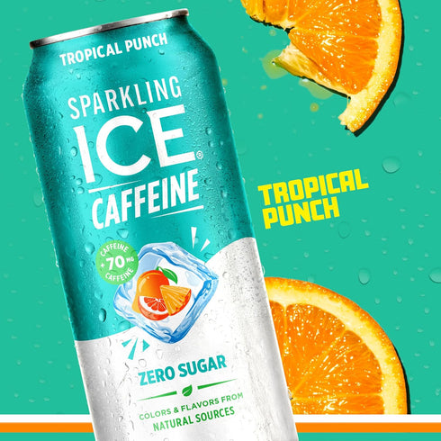 Vitamins,16 oz (Pack 12) Sparkling Ice Caffeine Tropical Punch Sparkling Water with Caffeine, Zero Sugar